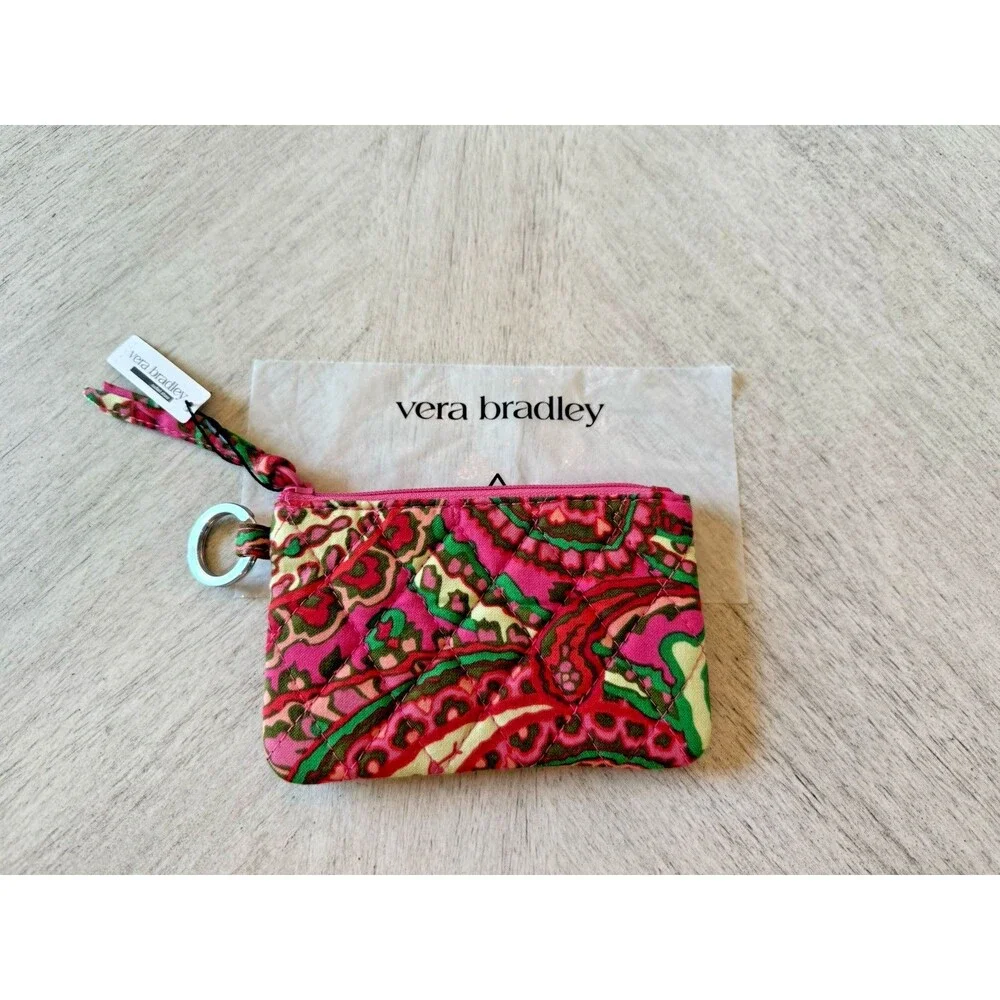 Vera‎ Bradley Zip ID Case Capri Pink Floral Key Ring Wallet Fabric 5x3 New NWT